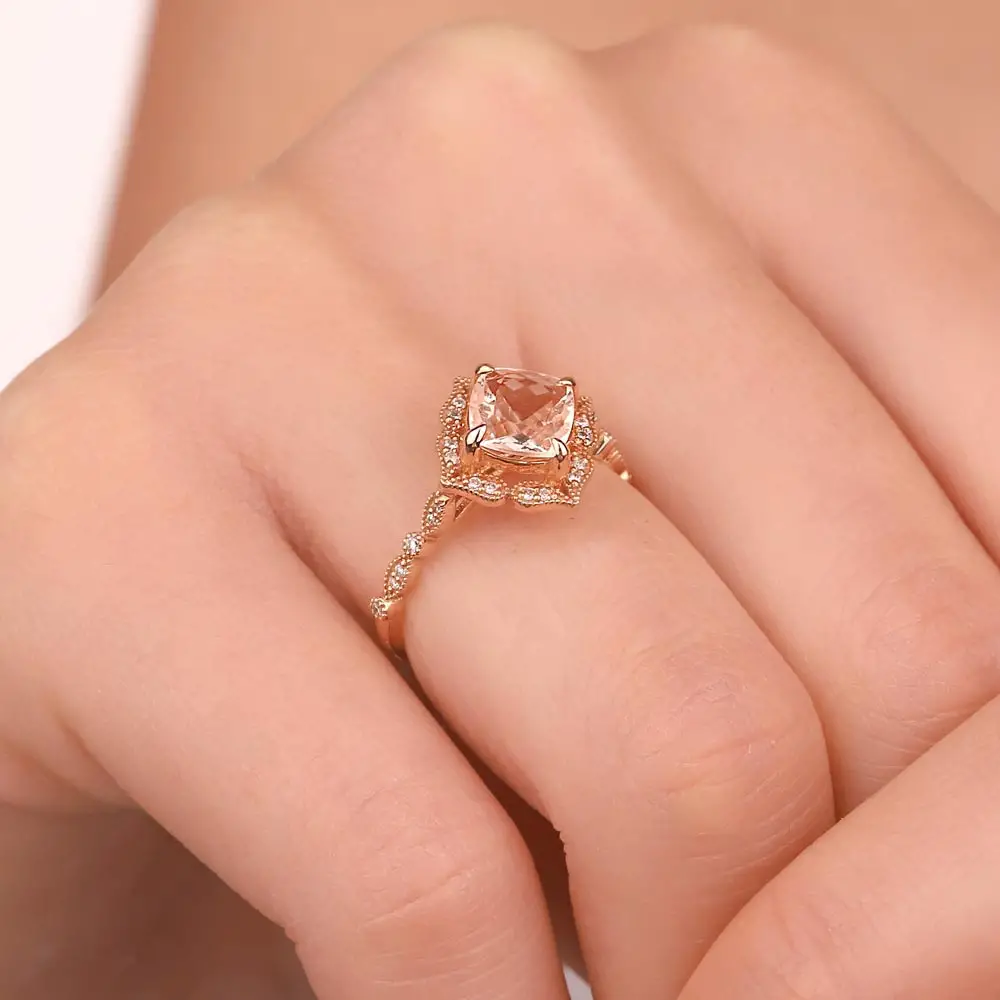 1,27 Karat Pırlantalı Morganite Vintage Yüzük