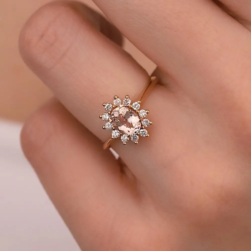 0,86 Karat Vintage Morganite & Pırlanta Altın Yüzük