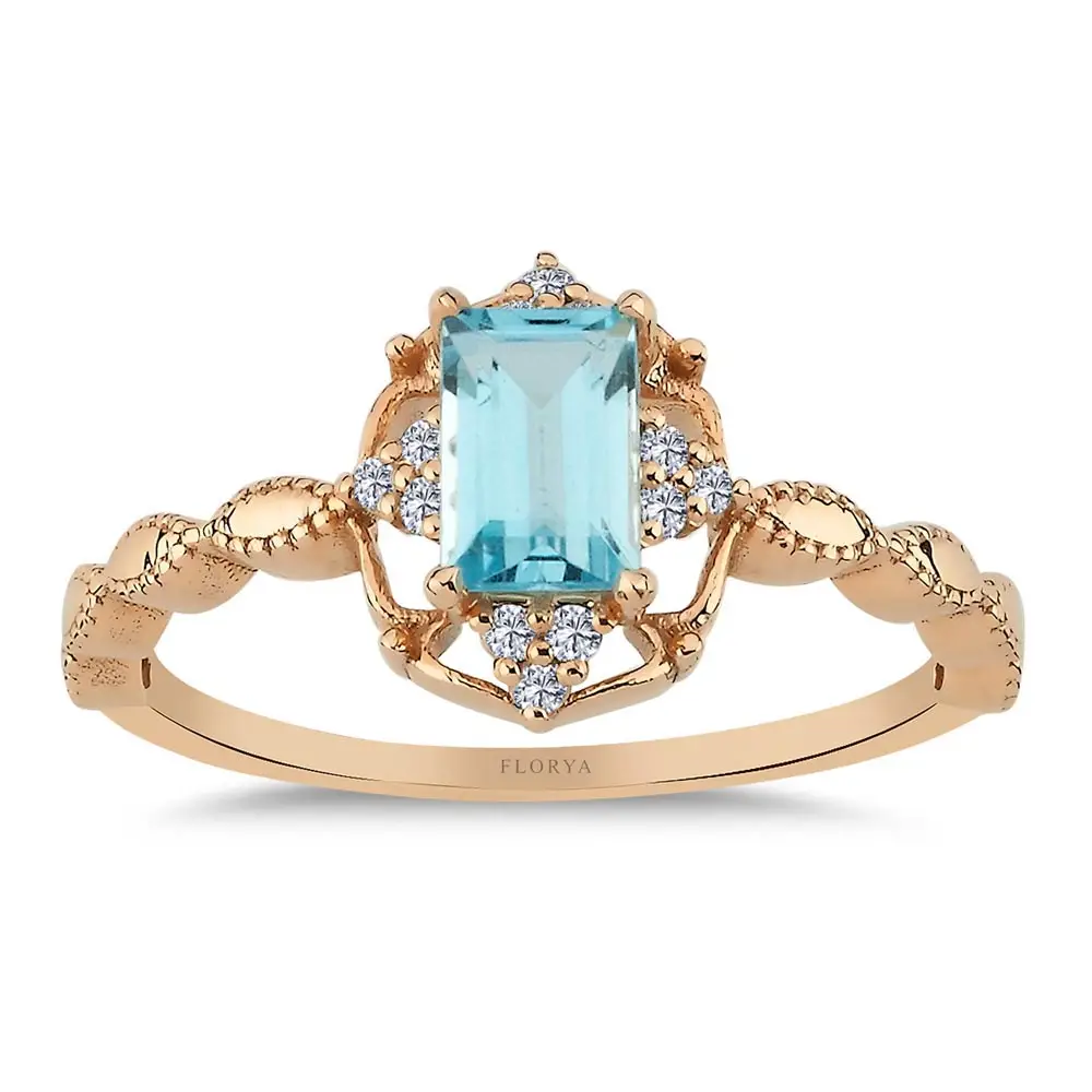 0,78 Karat Pırlantalı Vintage Sky Blue Topaz Yüzük