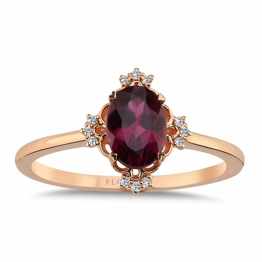 1,08 Karat Pırlanta Taşlı Rhodolite Taşlı Vintage Yüzük