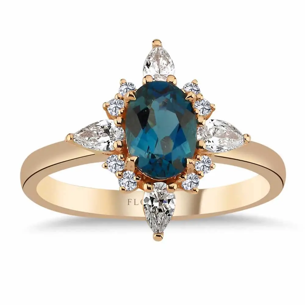 1,27 Karat Pırlantalı Vintage London Blue Topaz Yüzük