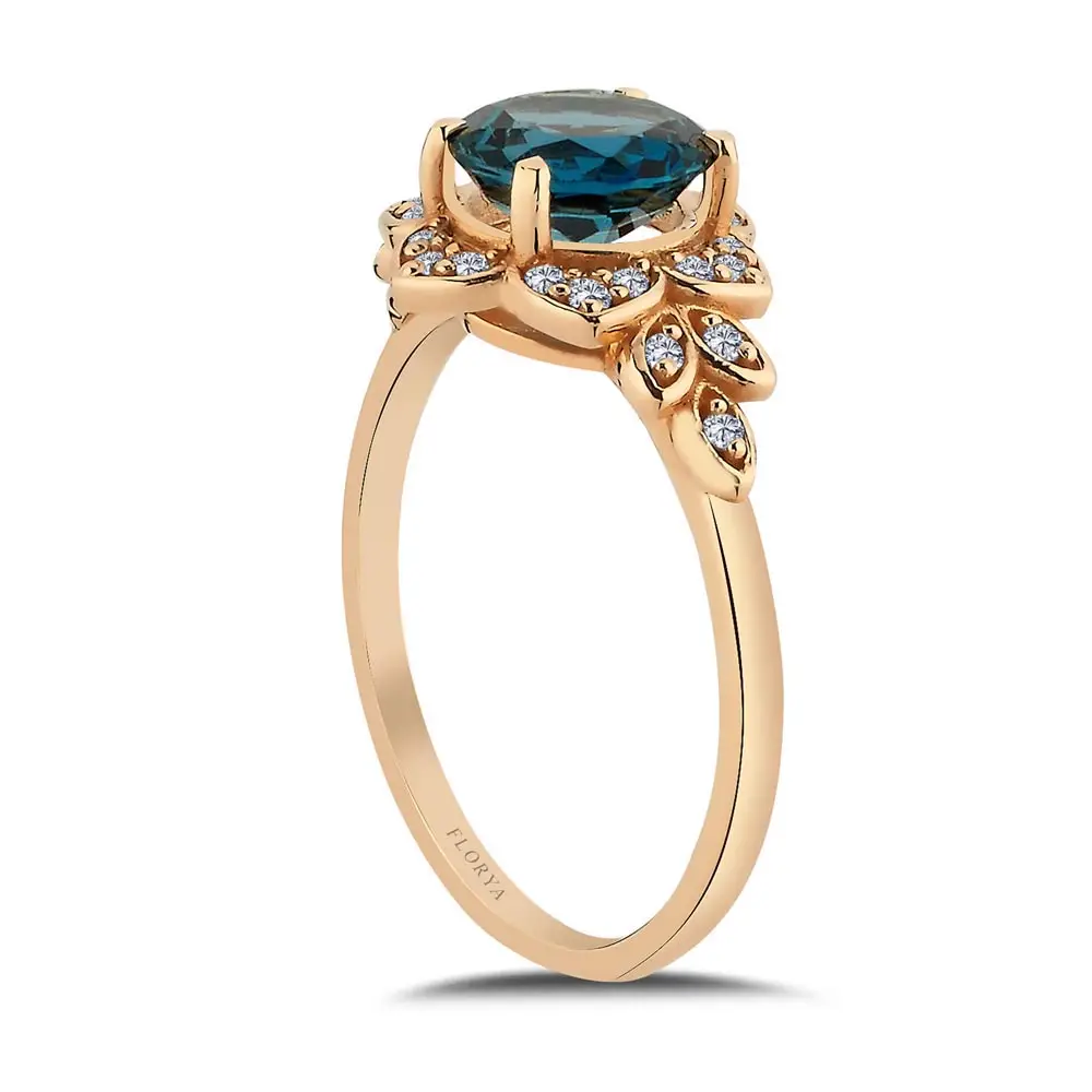 1,47 Karat Pırlanta London Blue Topaz Vintage Yüzük