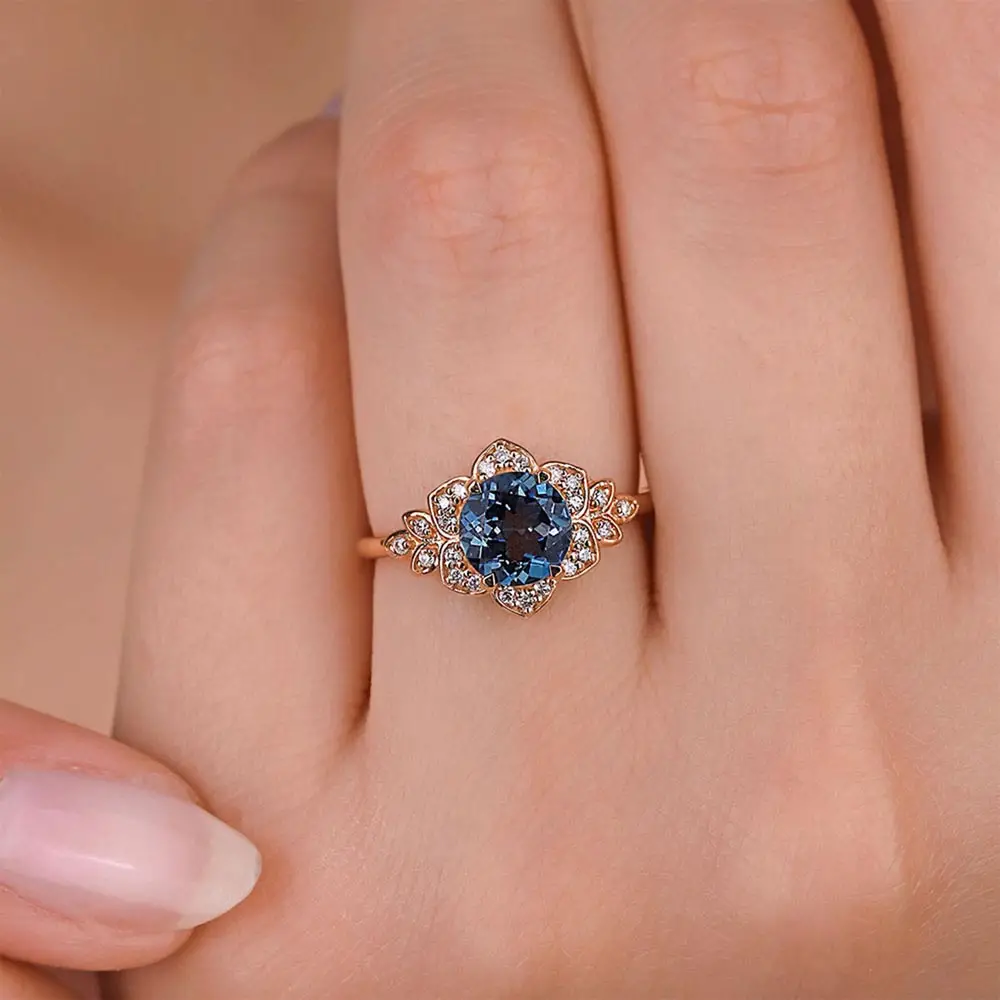 1,47 Karat Pırlanta London Blue Topaz Vintage Yüzük