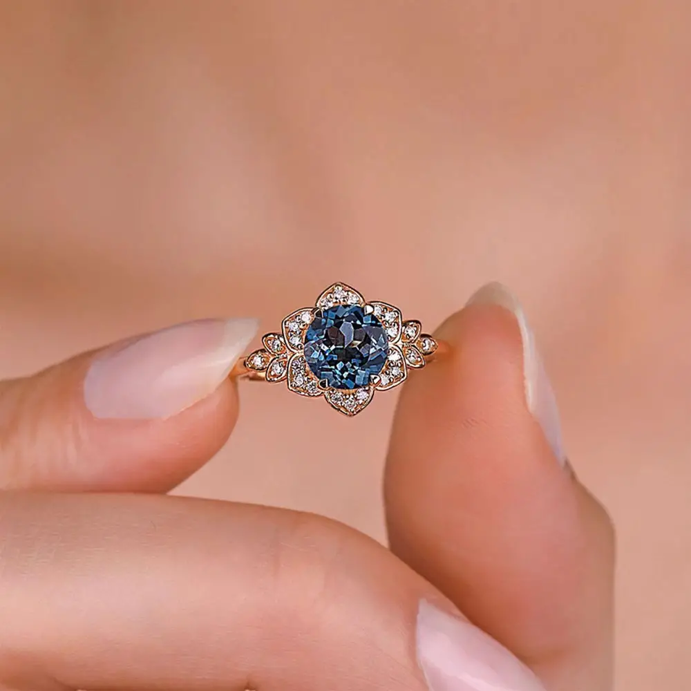 1,47 Karat Pırlanta London Blue Topaz Vintage Yüzük