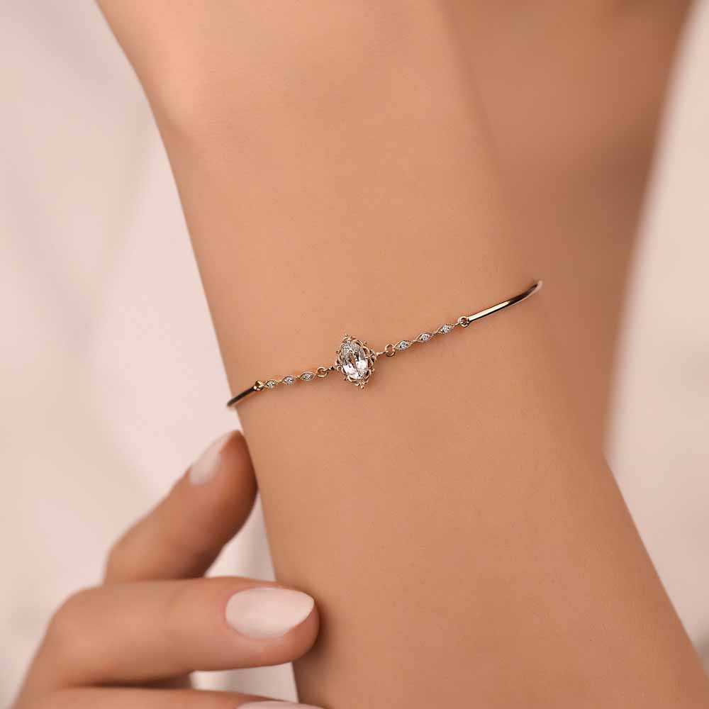 Özel Tasarım Bileklikler Laboratuvar Pırlanta Vintage Beyaz Topaz Hediyelik Bileklik