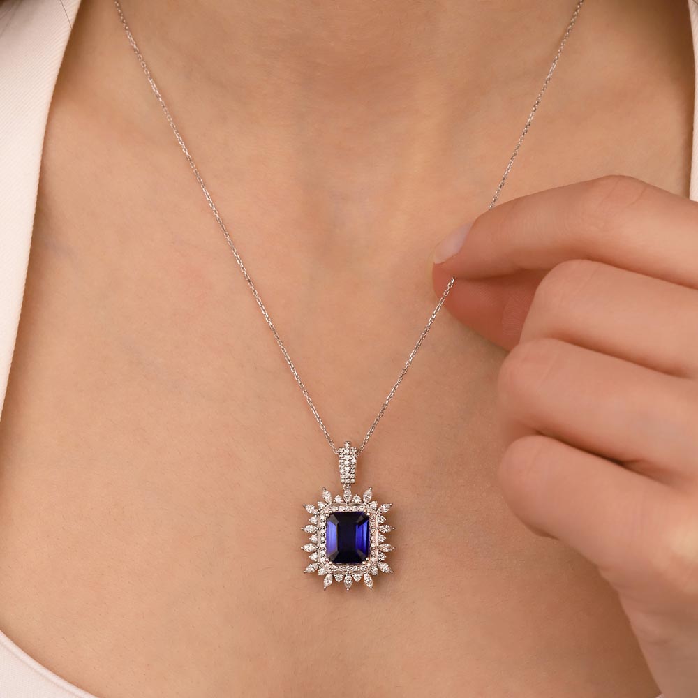 Safir Kolyeler 7,00 Karat Laboratuvar Pırlanta Özel Tasarım Safir Kolye