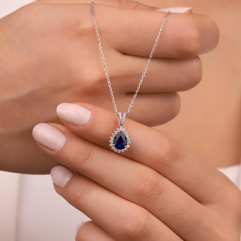 Safir Kolyeler 0,76 Karat Laboratuvar Pırlanta Ve Safir Kolye