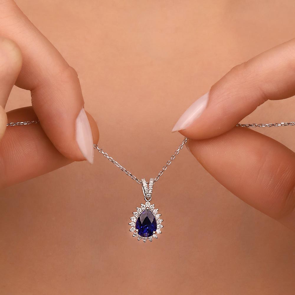 Safir Kolyeler 0,76 Karat Laboratuvar Pırlanta Ve Safir Kolye