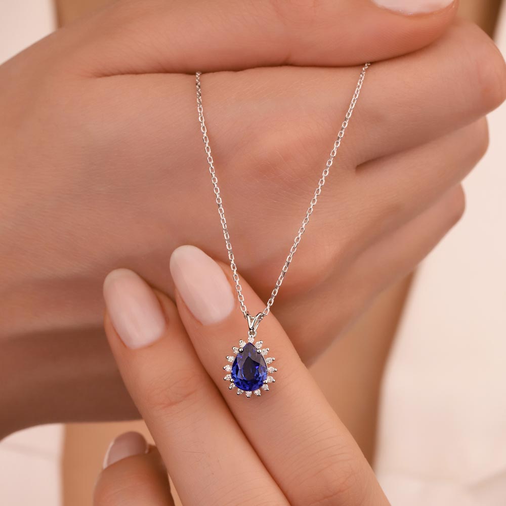 Safir Kolyeler 1,60 Karat Laboratuvar Pırlantalı Safir Taşlı Kolye