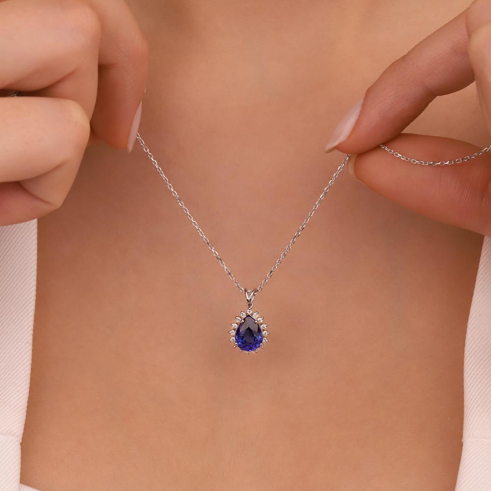 Safir Kolyeler 1,60 Karat Laboratuvar Pırlantalı Safir Taşlı Kolye