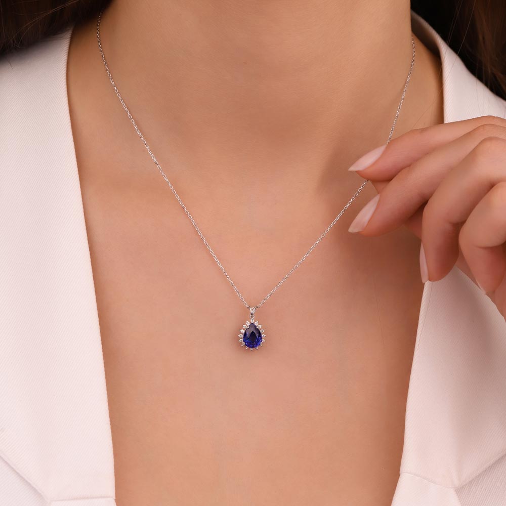 Safir Kolyeler 1,60 Karat Laboratuvar Pırlantalı Safir Taşlı Kolye
