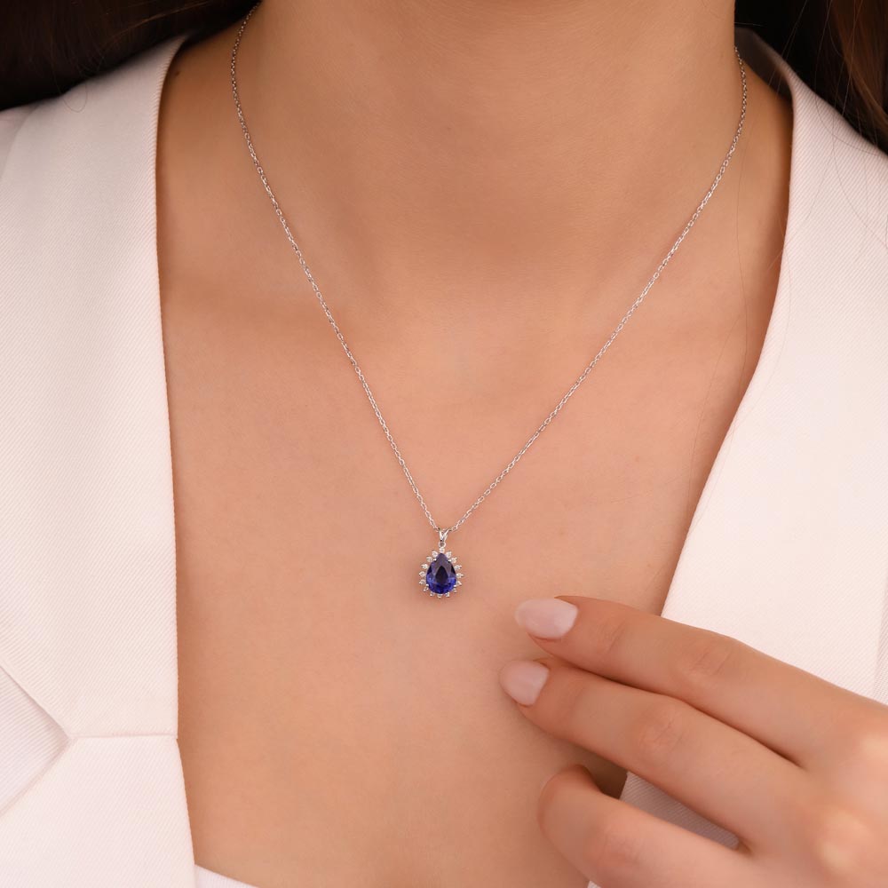 Safir Kolyeler 1,60 Karat Laboratuvar Pırlantalı Safir Taşlı Kolye