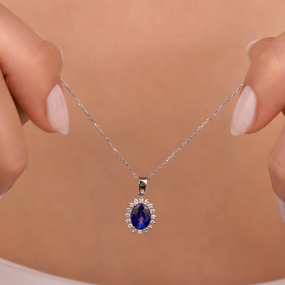 0,75 Karat Laboratuvar Pırlantalı Safir Taşlı Kolye