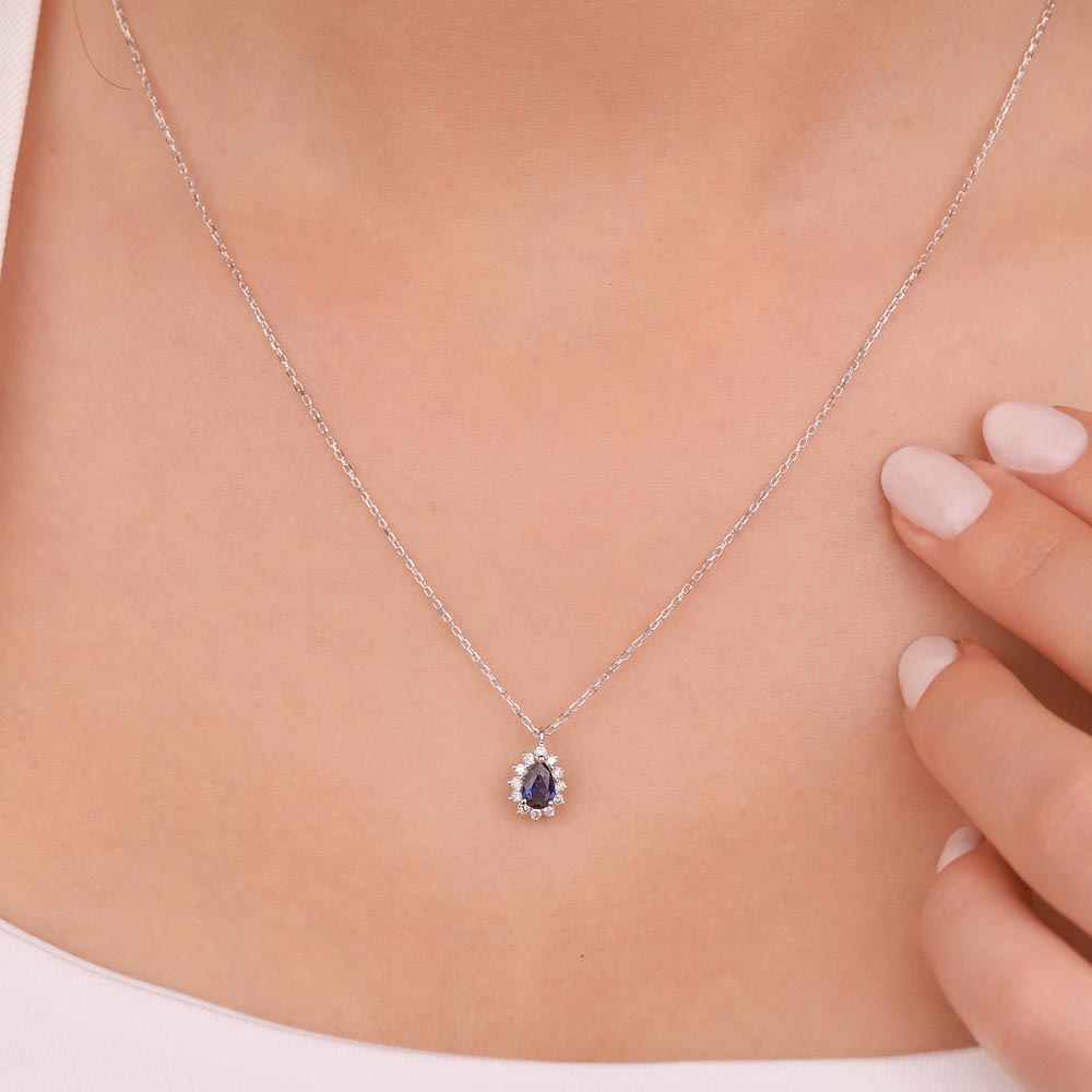 Safir Kolyeler 0,95 Karat Laboratuvar Pırlanta Ve Safir Kolye