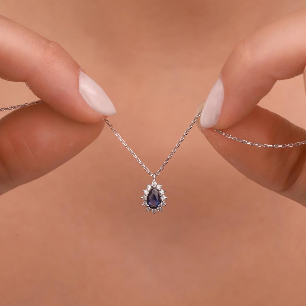 Safir Kolyeler 0,95 Karat Laboratuvar Pırlanta Ve Safir Kolye