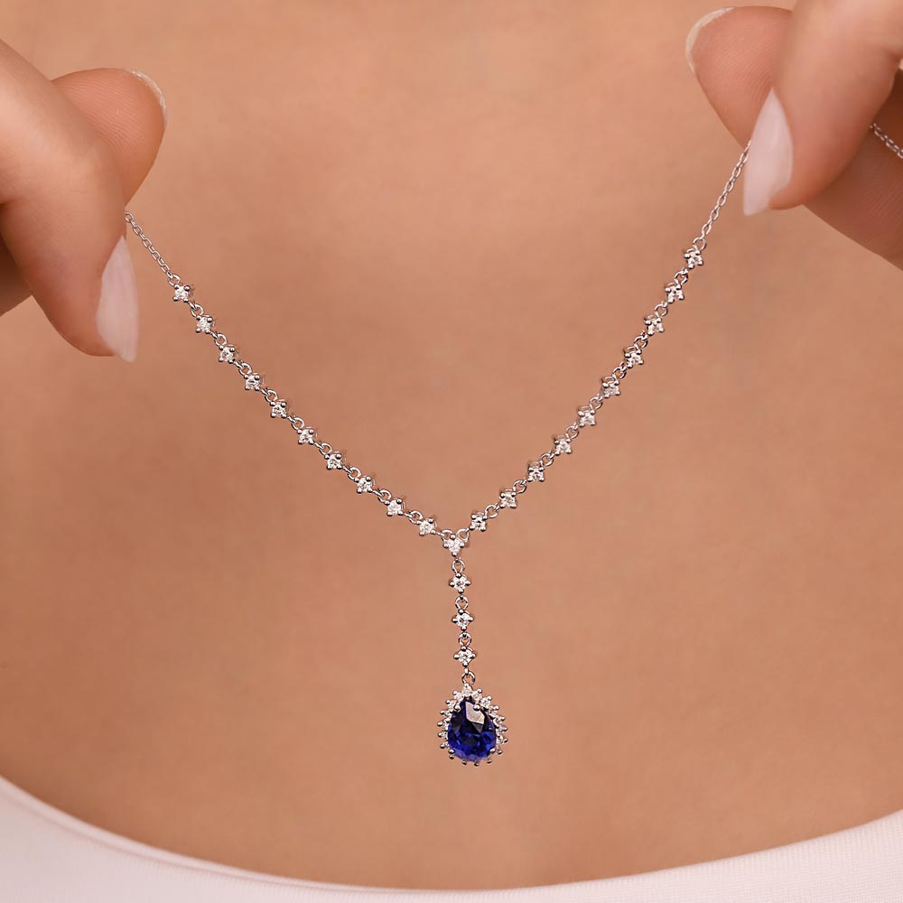Safir Kolyeler 1,50 Karat Laboratuvar Pırlanta Safir Su Yolu Kolye