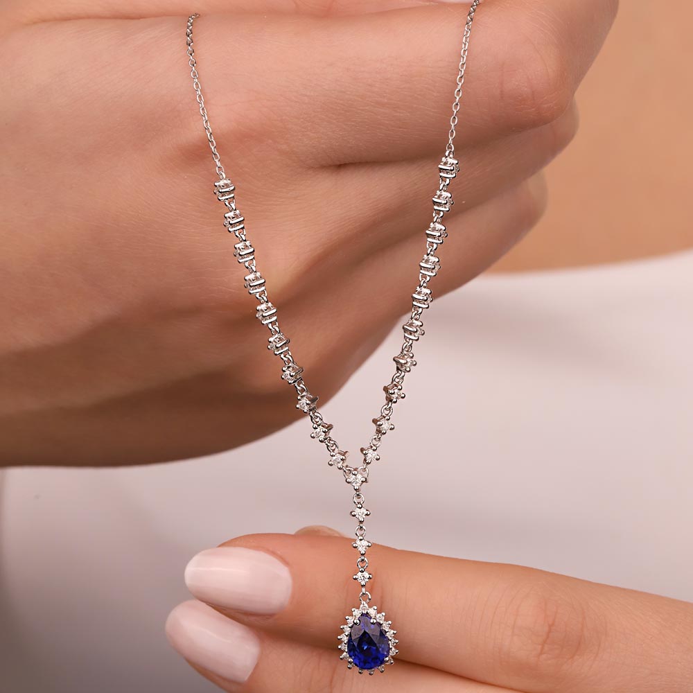Safir Kolyeler 1,50 Karat Laboratuvar Pırlanta Safir Su Yolu Kolye