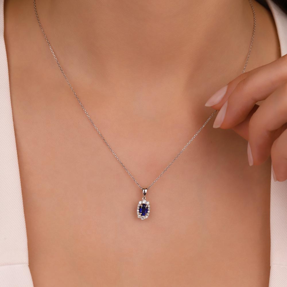 Safir Kolyeler 0,80 Karat Laboratuvar Pırlanta Ve Safir Kolye