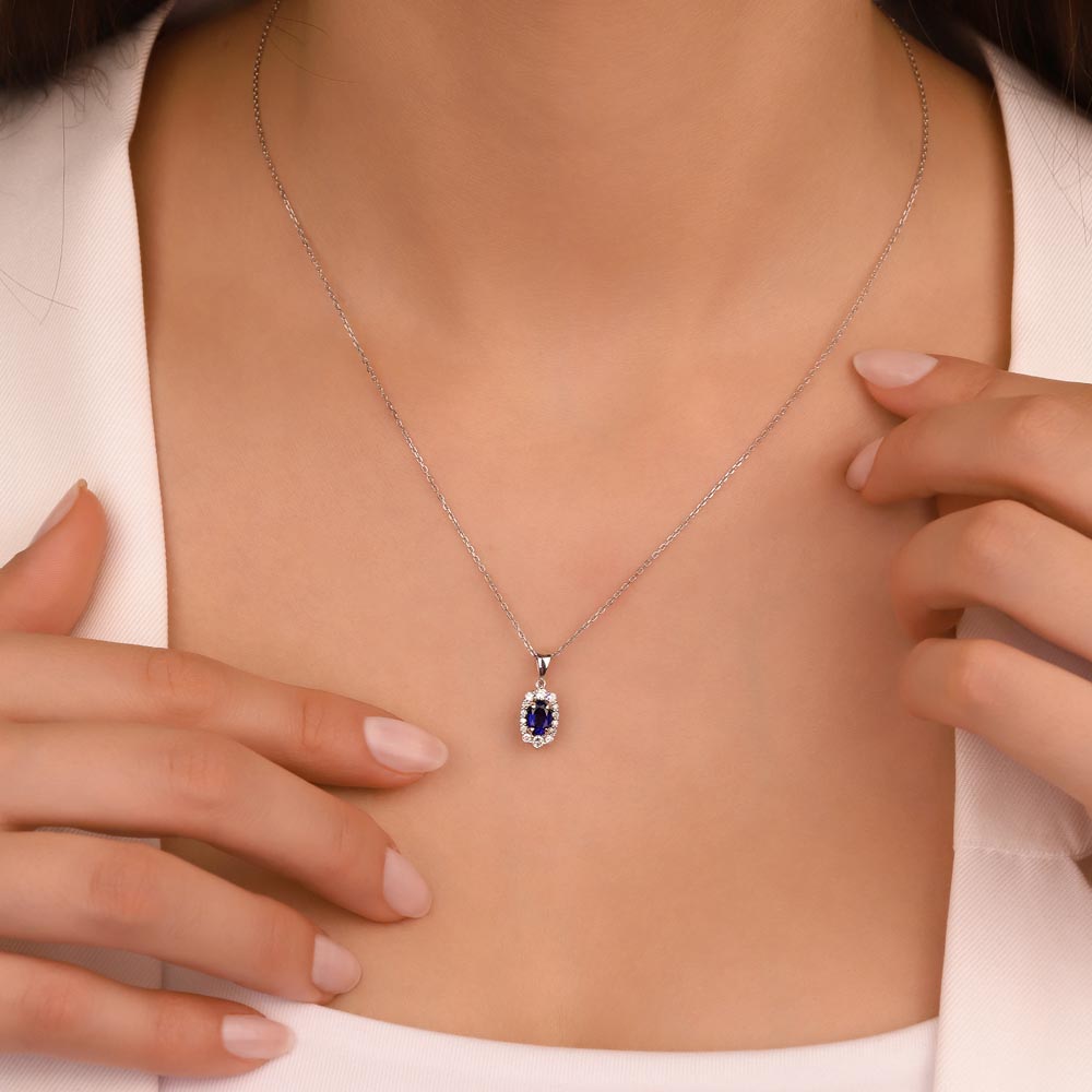 Safir Kolyeler 0,80 Karat Laboratuvar Pırlanta Ve Safir Kolye