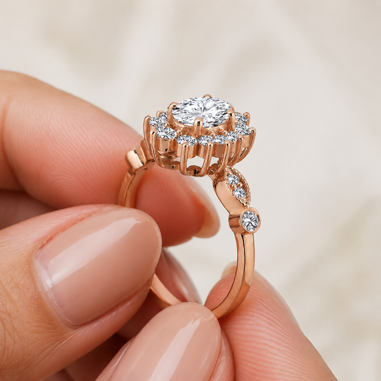 0,90 Karat Laboratuvar Pırlanta Oval Kesim Vintage Tektaş Yüzük