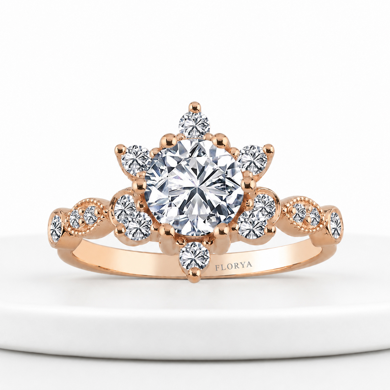 1,35 Karat IGI Sertifikalı Laboratuvar Pırlanta Lotus Vintage Tektaş Yüzük