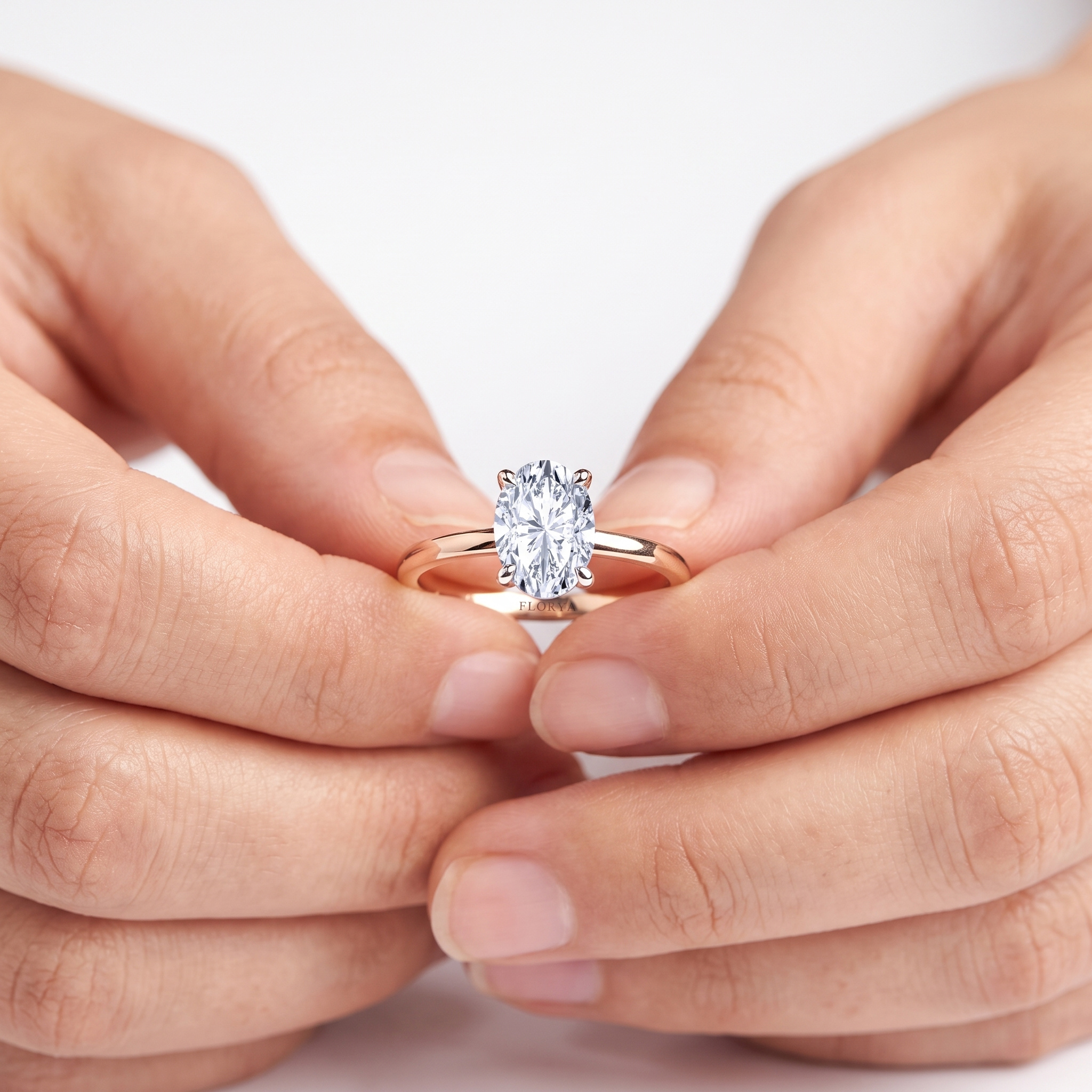 Tektaş Yüzükler 1,00 Karat IGI Sertifikalı Laboratuvar Pırlanta Oval Kesim Rose Gold Tektaş Yüzük