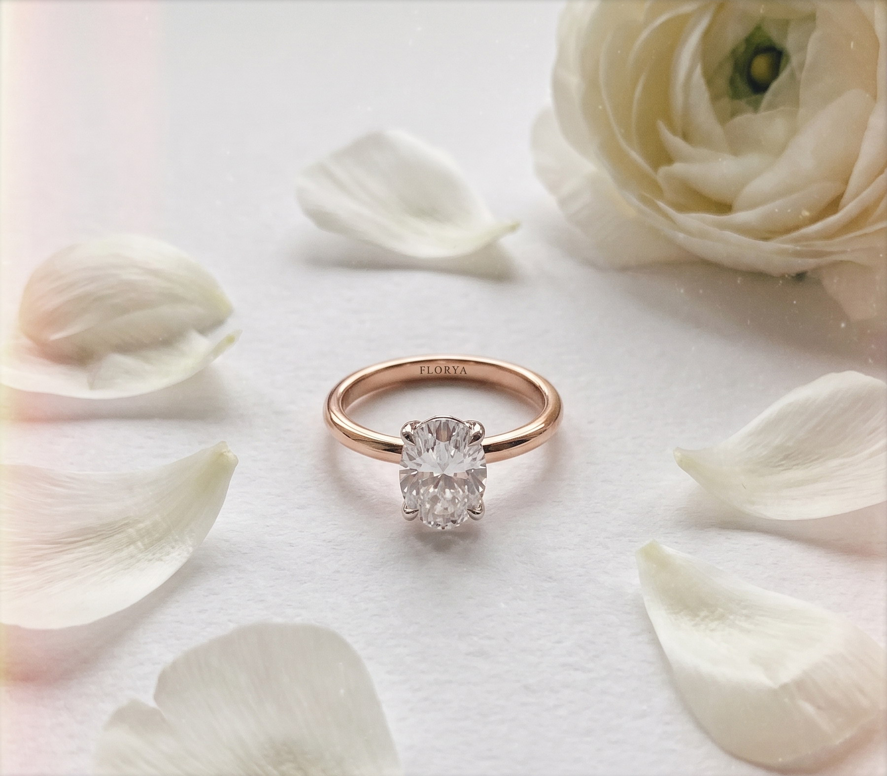 Tektaş Yüzükler 1,00 Karat IGI Sertifikalı Laboratuvar Pırlanta Oval Kesim Rose Gold Tektaş Yüzük
