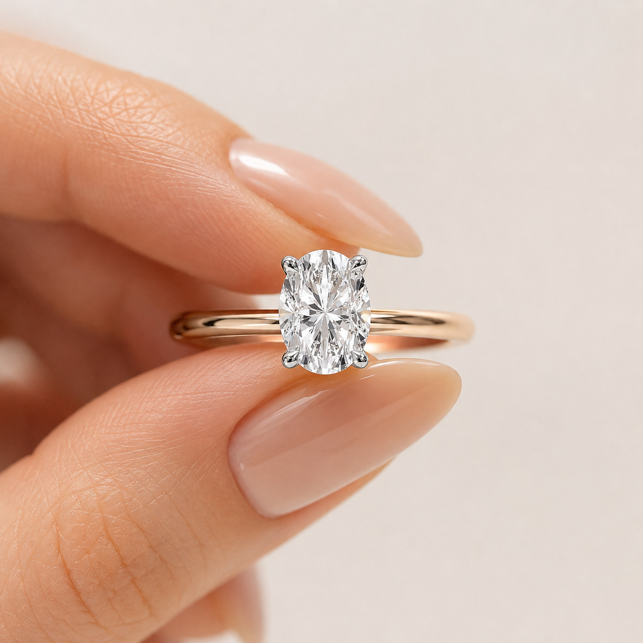 Tektaş Yüzükler 1,00 Karat IGI Sertifikalı Laboratuvar Pırlanta Oval Kesim Rose Gold Tektaş Yüzük