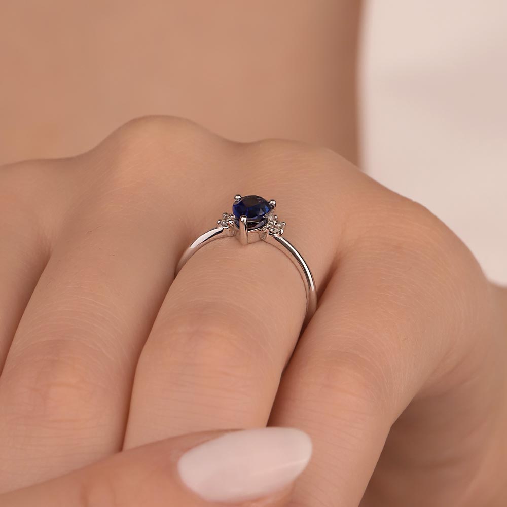 Safir Yüzükler 1,26 Karat Laboratuvar Pırlanta Damla Royale Safir Yüzük