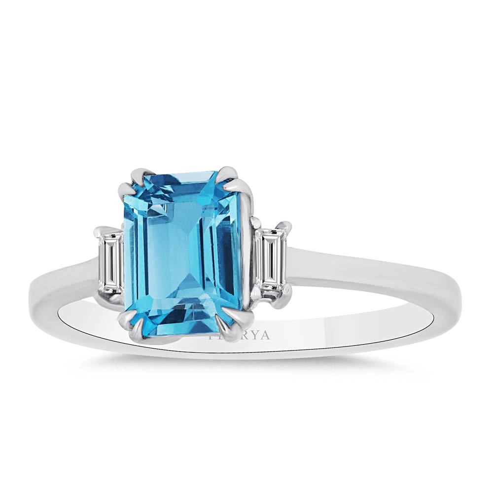 Renkli Taşlı Yüzükler 1,32 Karat Laboratuvar Pırlanta Bluetopaz Yüzük
