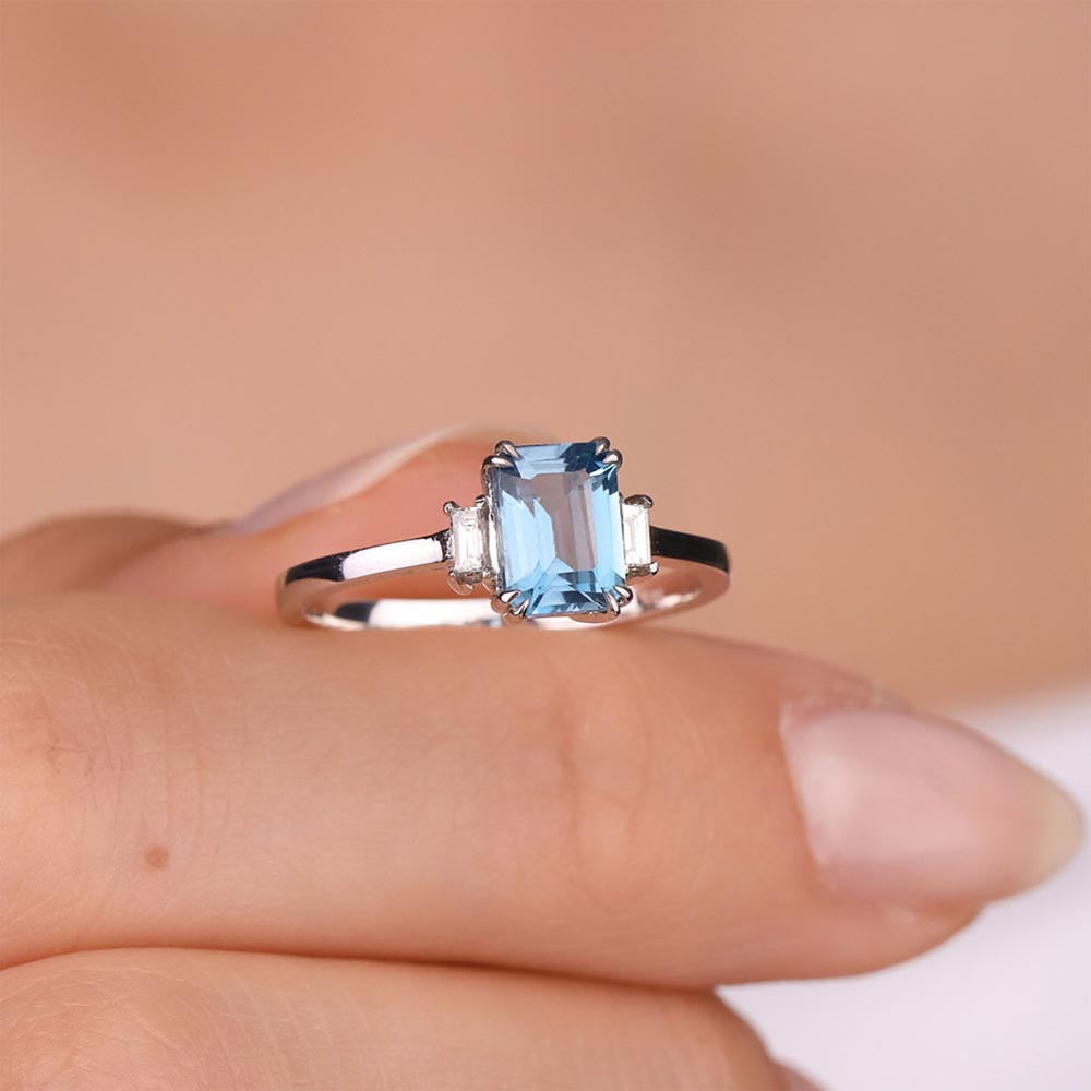 Renkli Taşlı Yüzükler 1,32 Karat Laboratuvar Pırlanta Bluetopaz Yüzük