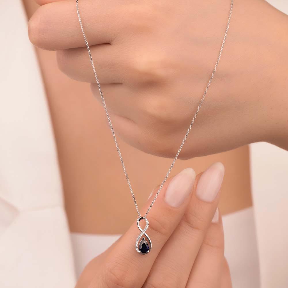 Safir Kolyeler 0,44 Karat Laboratuvar Pırlanta Sonsuzluk Damla Safir Kolye
