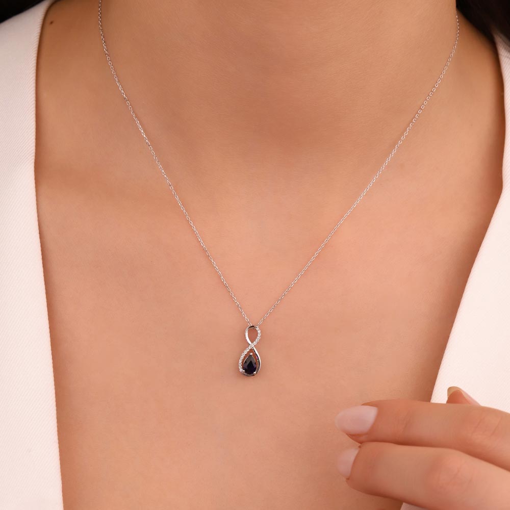Safir Kolyeler 0,44 Karat Laboratuvar Pırlanta Sonsuzluk Damla Safir Kolye