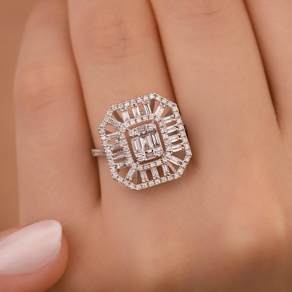 0,93 Karat Laboratuvar Pırlanta Jewelra Tasarım Baget Yüzük