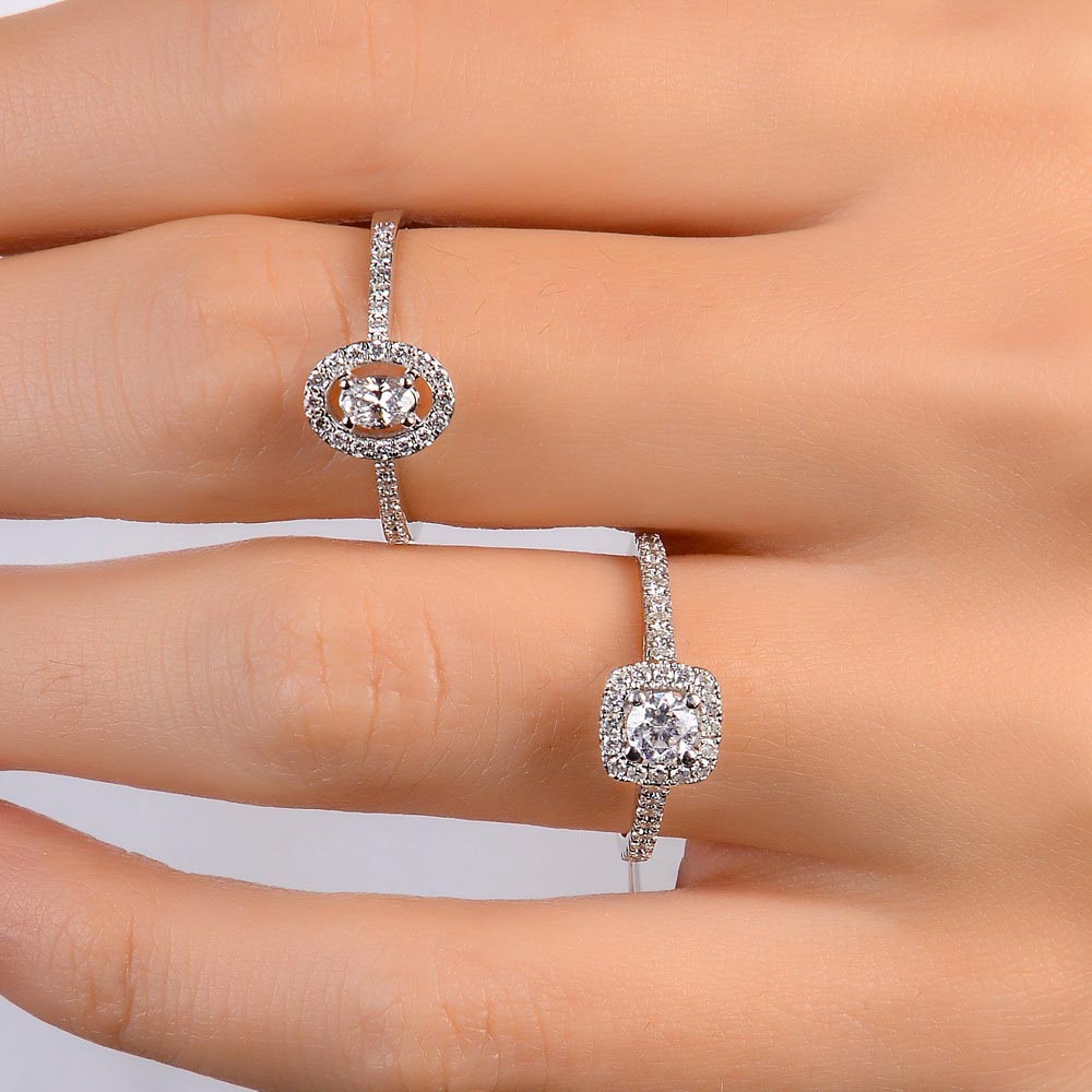 Özel Tasarım Yüzükler 0,65 Karat Laboratuvar Pırlanta Halo Tektaş Yüzük
