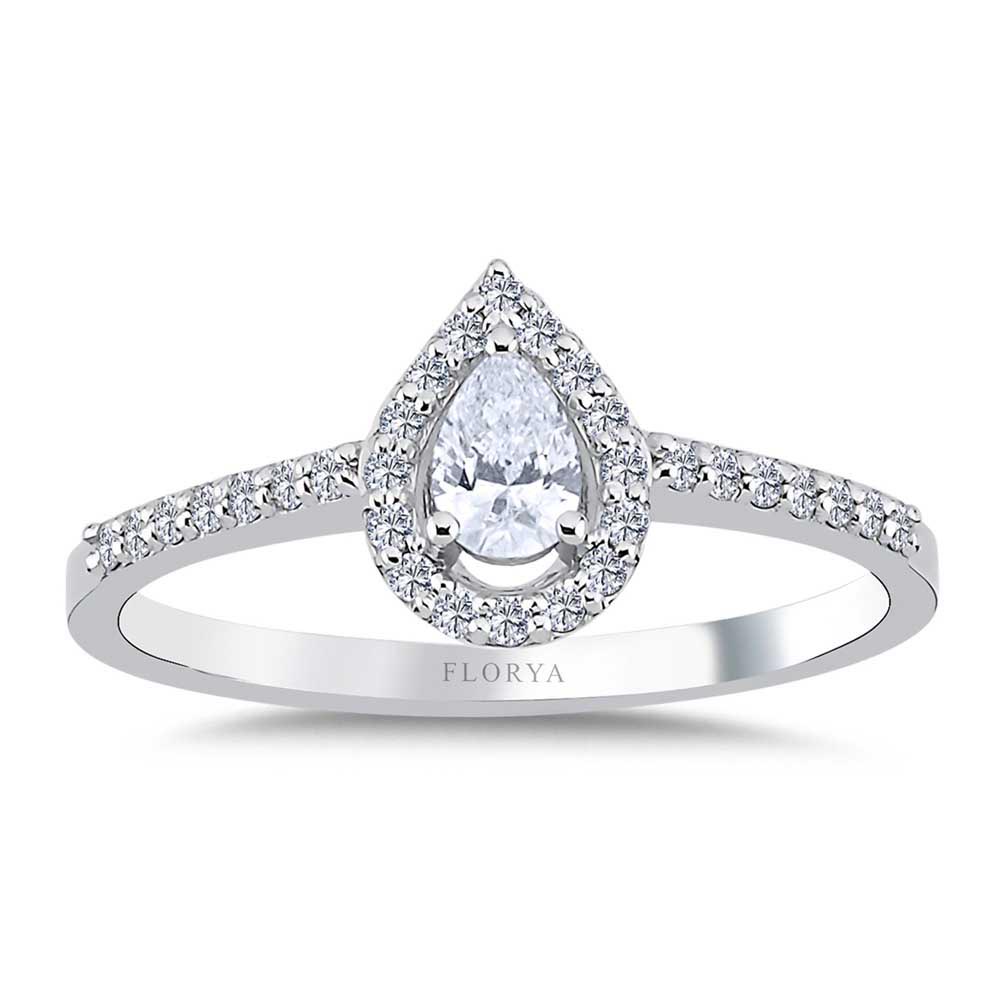 0.40 Karat Laboratuvar Pırlanta Damla Halo Tektaş Yüzük