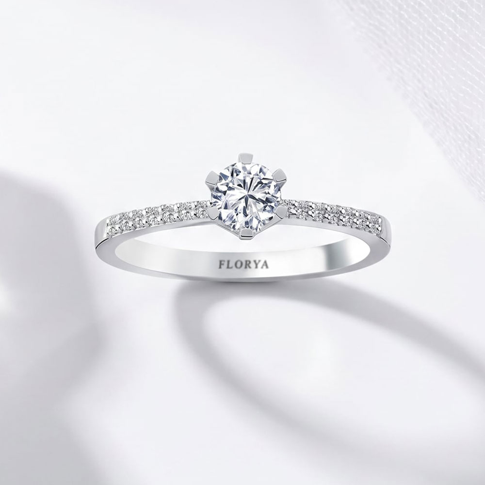 0,40 Karat Laboratuvar Pırlanta Tiffany Kolları Taşlı Tektaş Yüzük