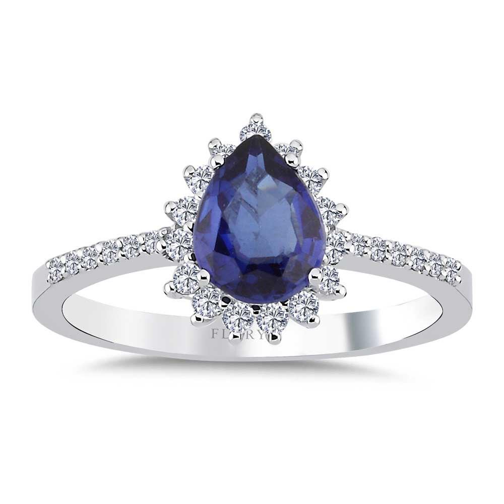Safir Yüzükler 0,82 Karat Laboratuvar Pırlanta Damla Royale Safir Yüzük