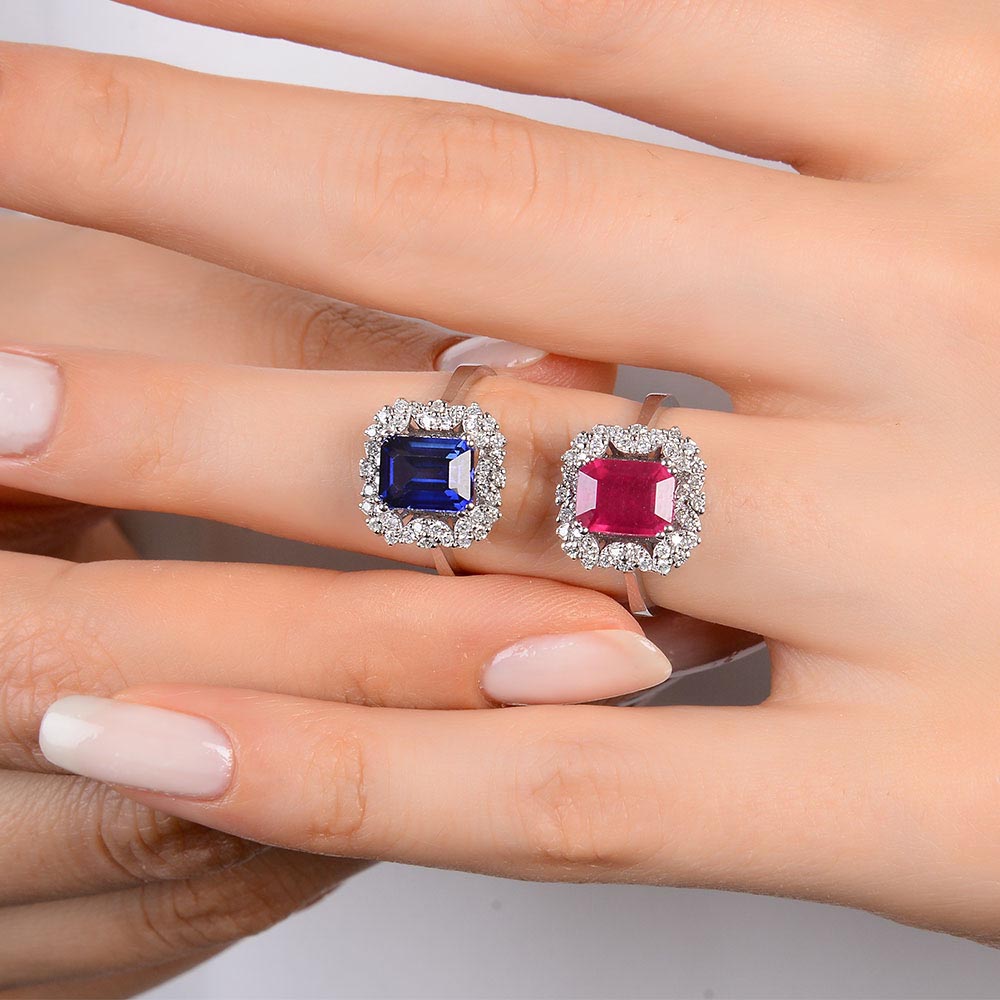 Safir Yüzükler 2,57 Karat Laboratuvar Pırlanta Royale Safir Yüzük