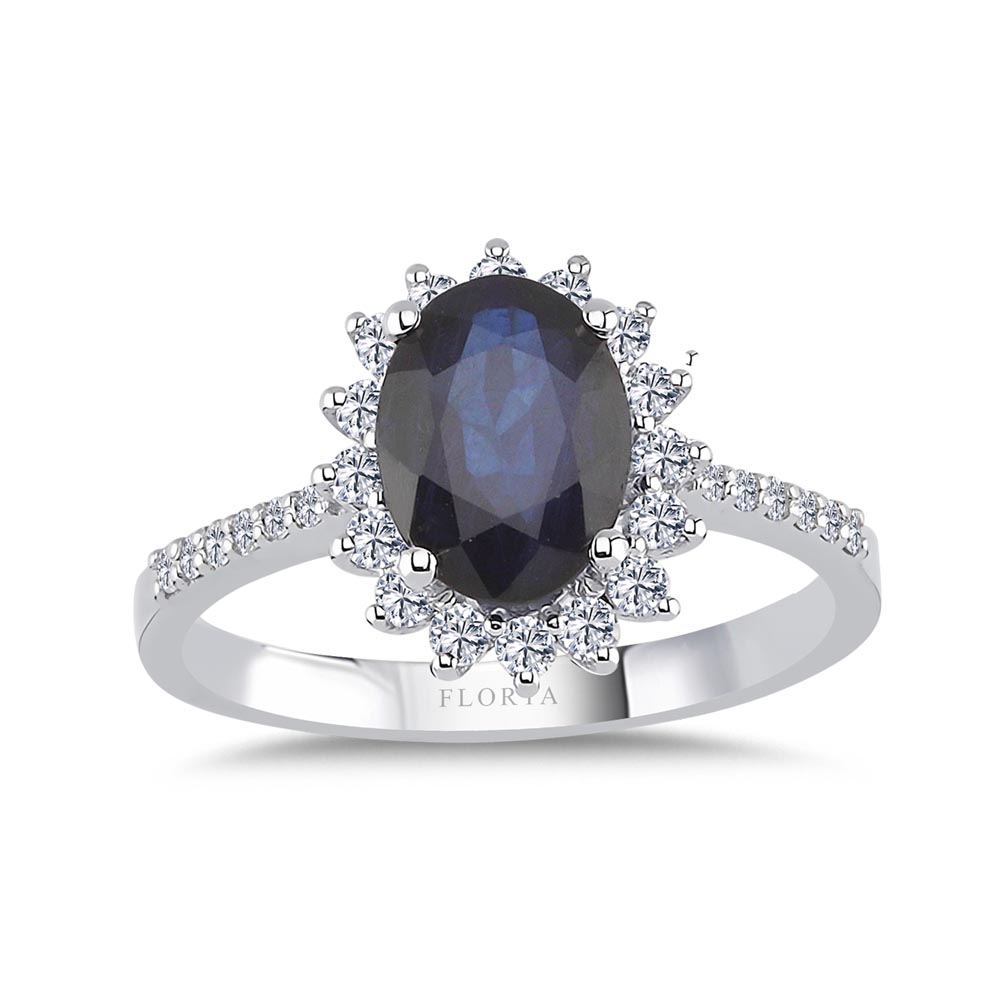 Safir Yüzükler 2.07 Karat Laboratuvar Pırlanta Oval Royale Safir Yüzük