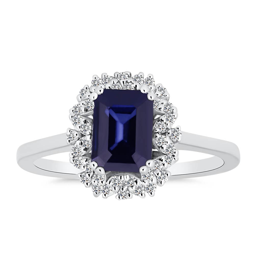 Safir Yüzükler 0,95 Karat Laboratuvar Pırlanta Baget Royale Safir Yüzük