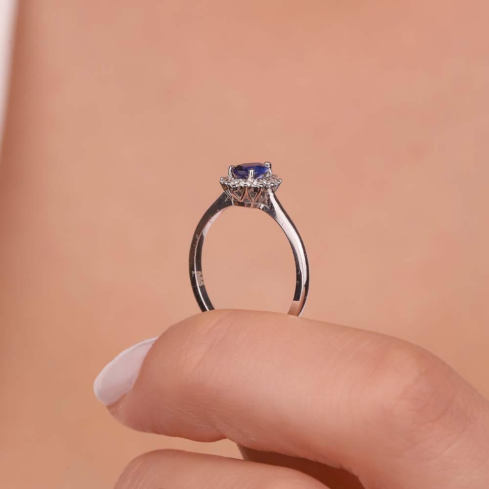 Safir Yüzükler 0,55 Karat Laboratuvar Pırlanta Damla Royale Safir Yüzük