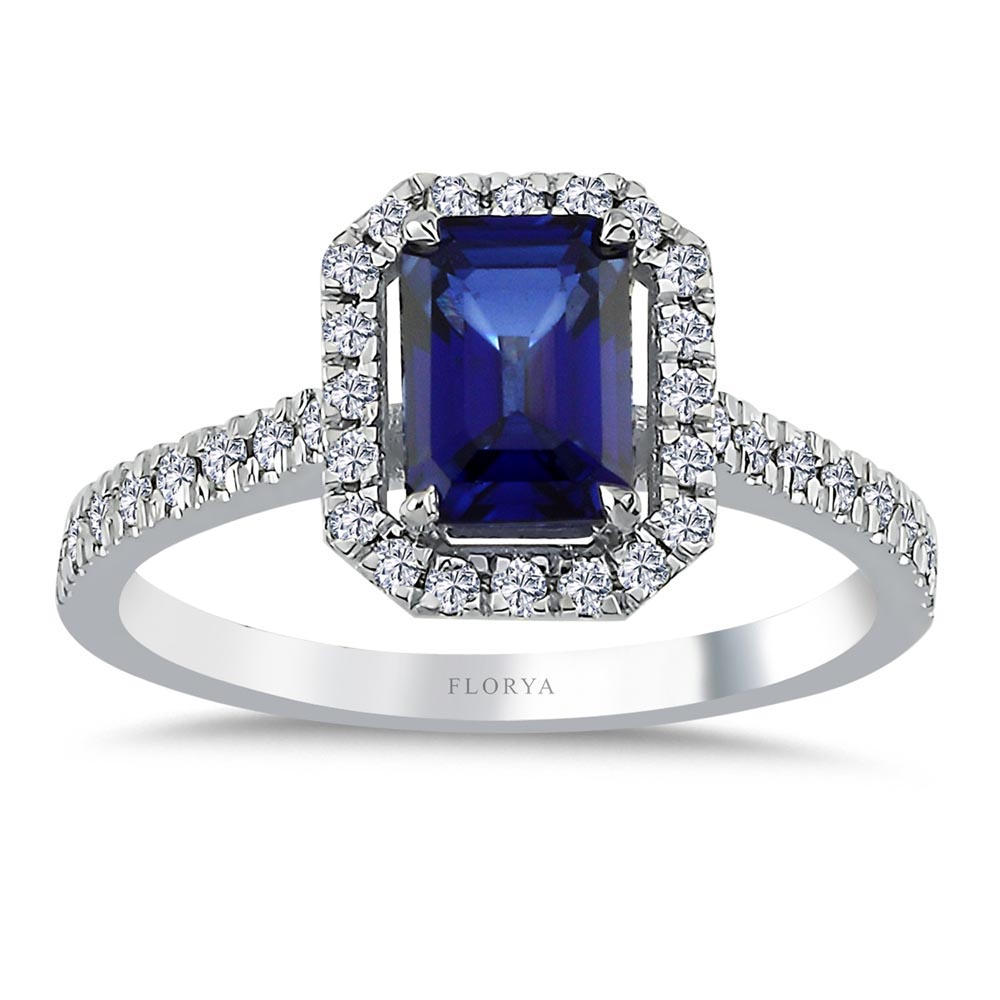 Safir Yüzükler 1,33 Karat Laboratuvar Pırlanta Royale Safir Yüzük