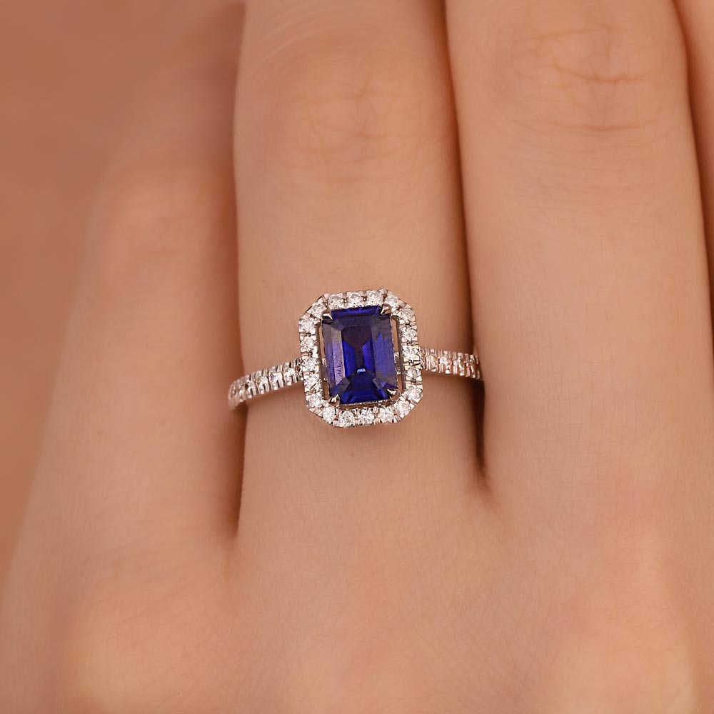 Safir Yüzükler 1,33 Karat Laboratuvar Pırlanta Royale Safir Yüzük