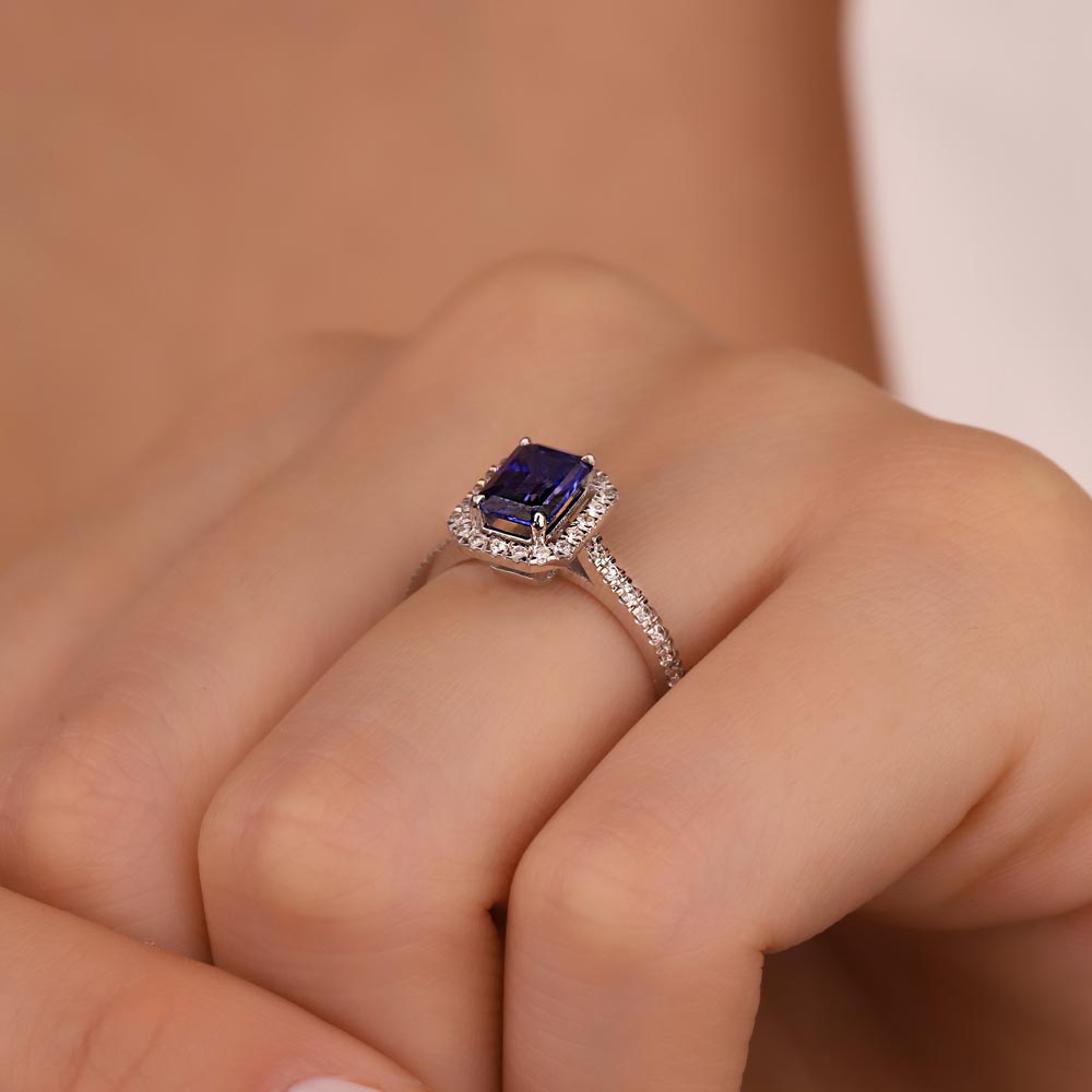 Safir Yüzükler 1,33 Karat Laboratuvar Pırlanta Royale Safir Yüzük