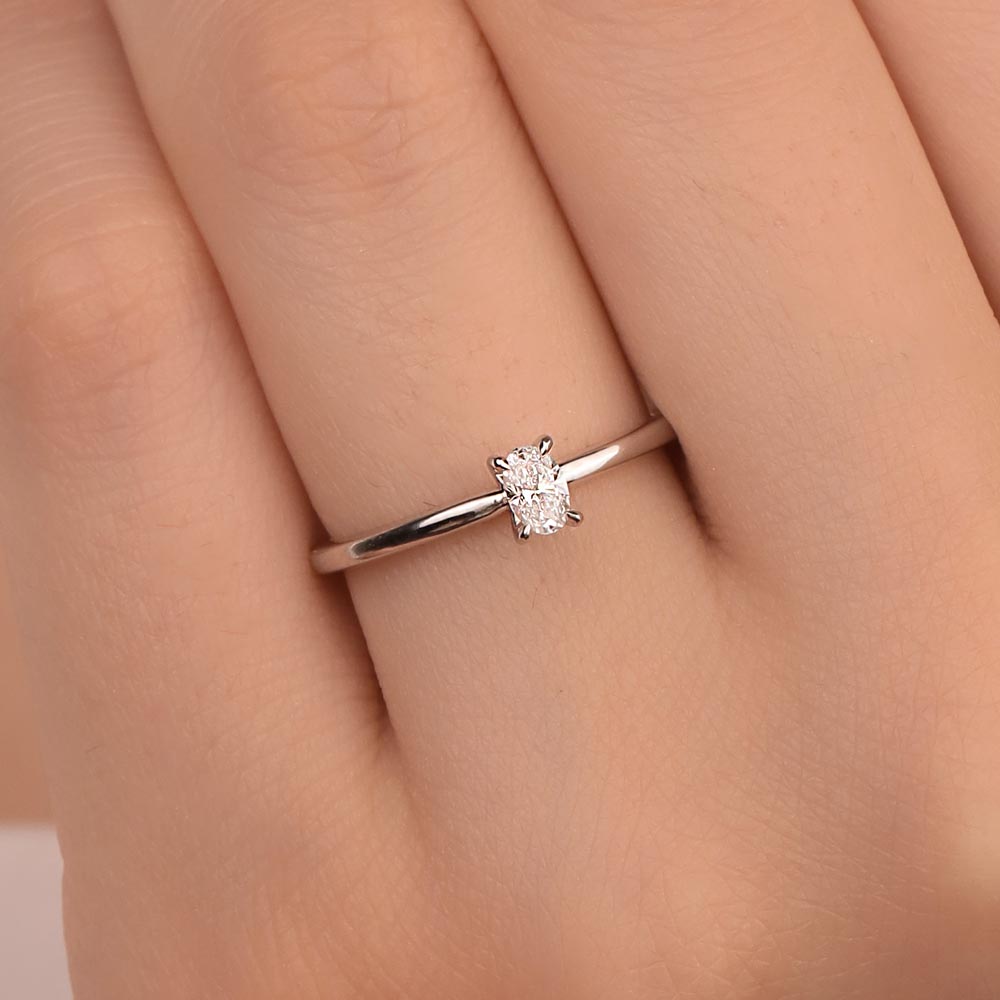 Özel Tasarım Yüzükler 0.70 Karat Oval Kesim Laboratuvar Pırlanta Tiffany Forever Tektaş Yüzük