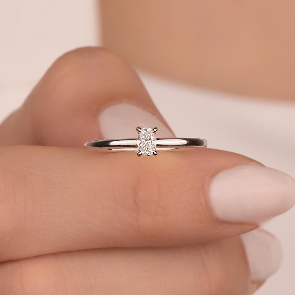 Özel Tasarım Yüzükler 0.70 Karat Oval Kesim Laboratuvar Pırlanta Tiffany Forever Tektaş Yüzük
