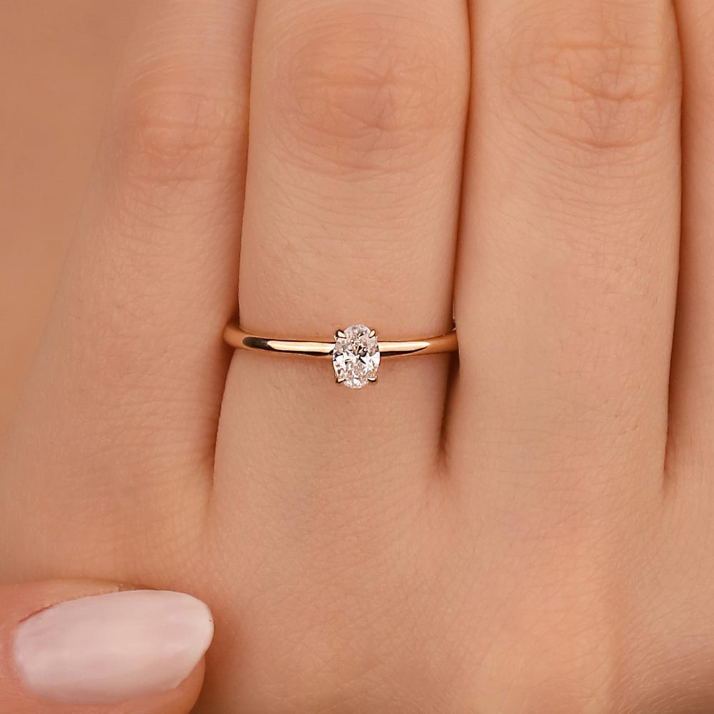 Tektaş Yüzükler 0,30 Karat Laboratuvar Pırlantalı Tiffany Oval Tektaş Yüzük