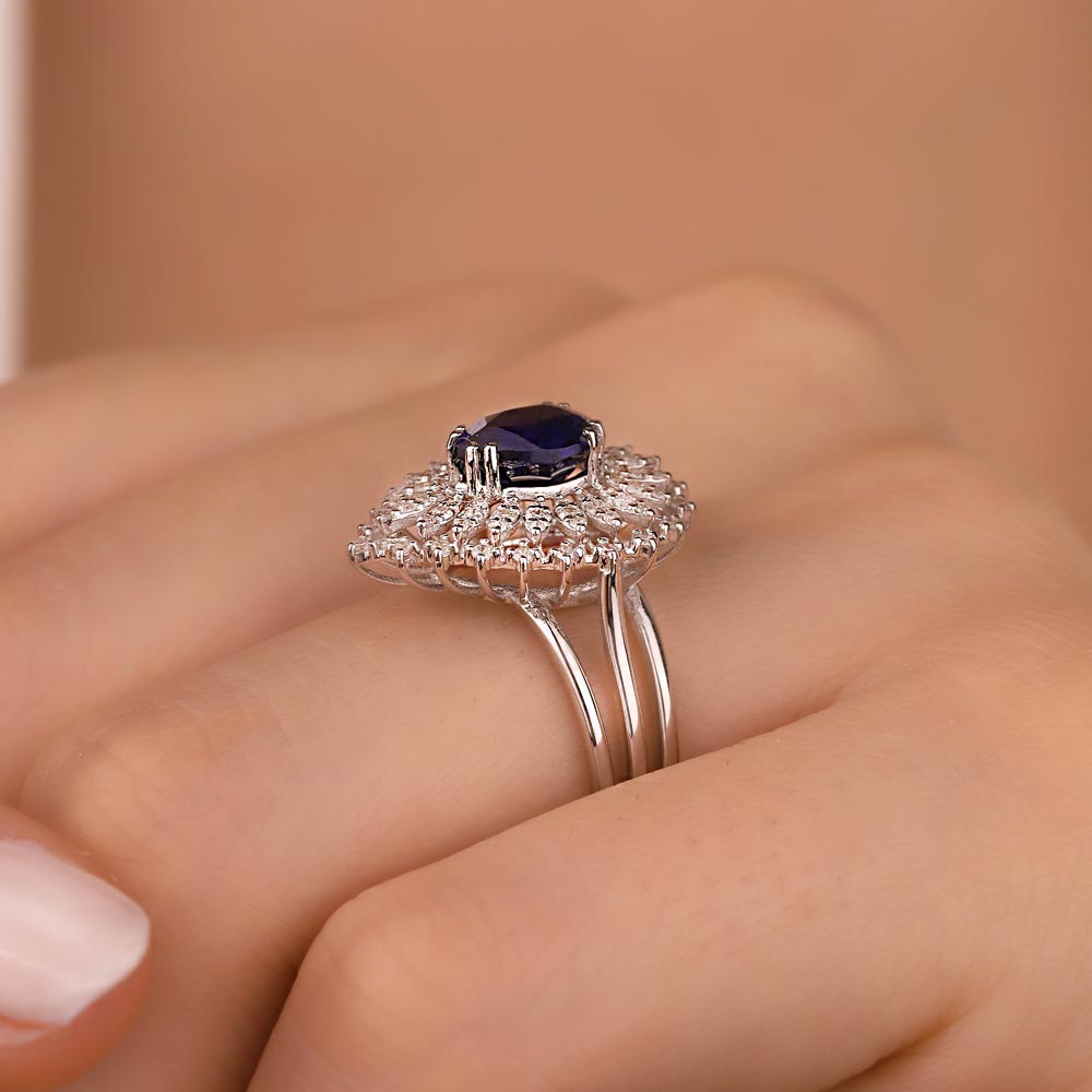 Safir Yüzükler 1,93 Karat. Laboratuvar Pırlanta Safir Taşlı Yüzük