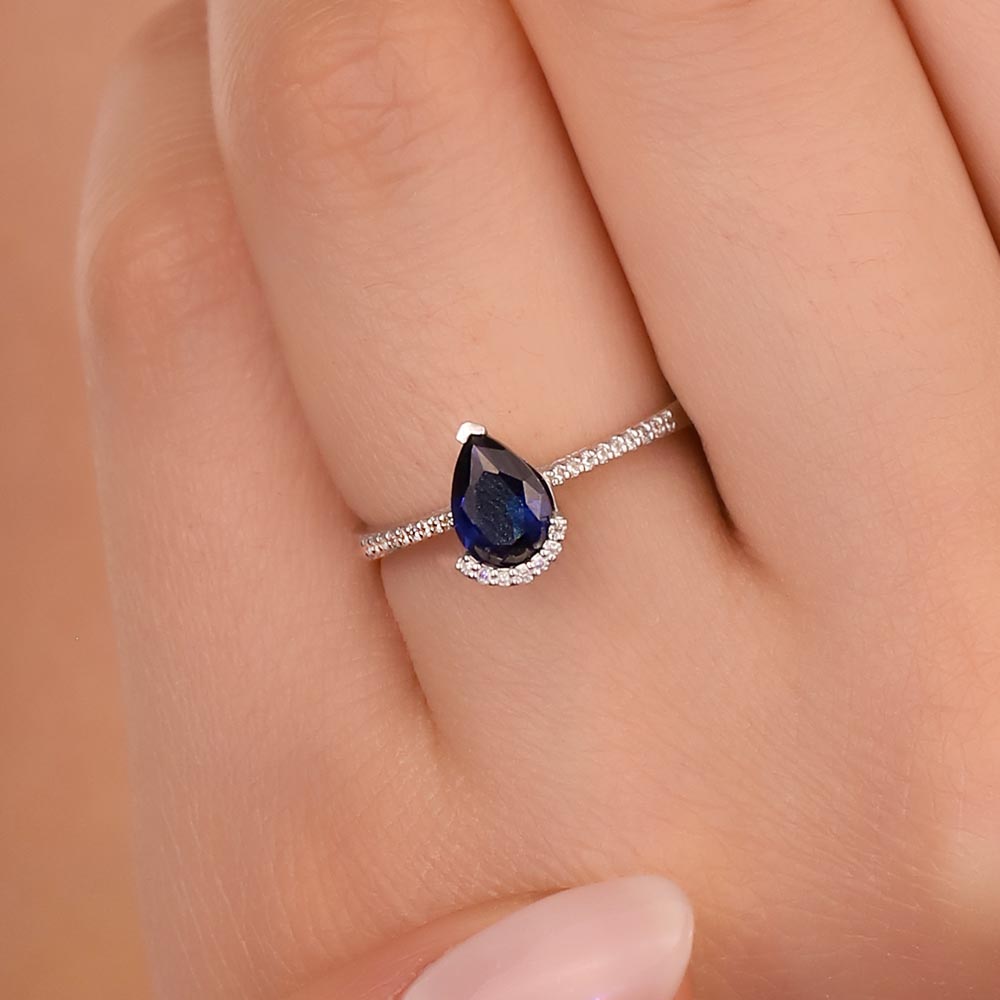 Safir Yüzükler 1,09 Karat Laboratuvar Pırlanta Royale Safir Yüzük